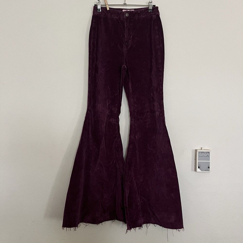 WE THE FREE People Burdundy Red Wide 15" Leg Velvet Bell Bottoms Pants SZ 25